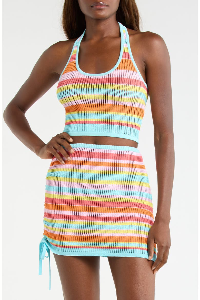 Stripe Knit Halter Crop Tank, Main, color, SUNSET STRIP