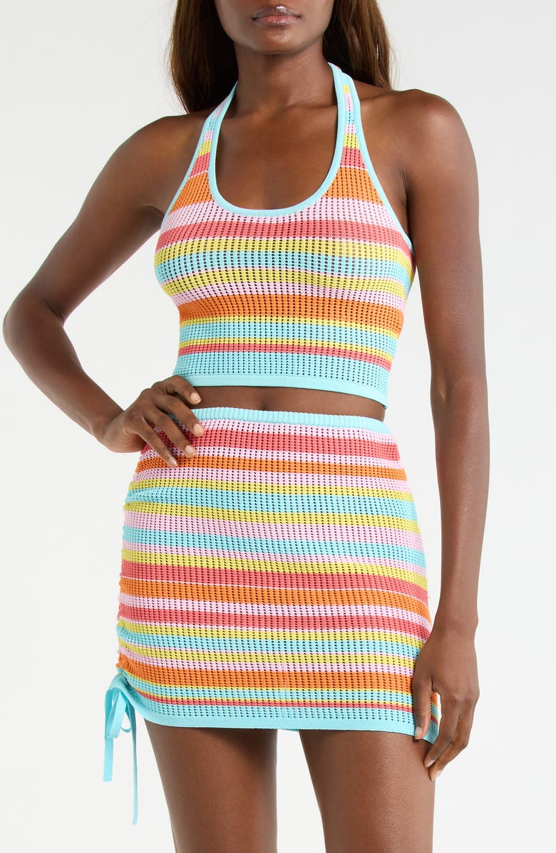 Kulani Kinis Stripe Knit Halter Crop Tank, Main, color, Sunset Strip