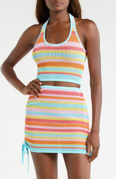 Stripe Knit Halter Crop Tank