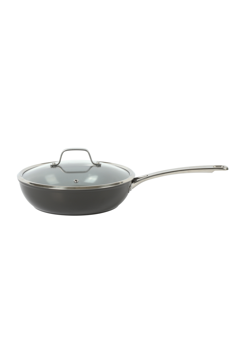 Titanium Ceramic Nonstick Forged Aluminum Cookware Pots & Pans Set with Tempered Glass Lids, Alternate, color, Black