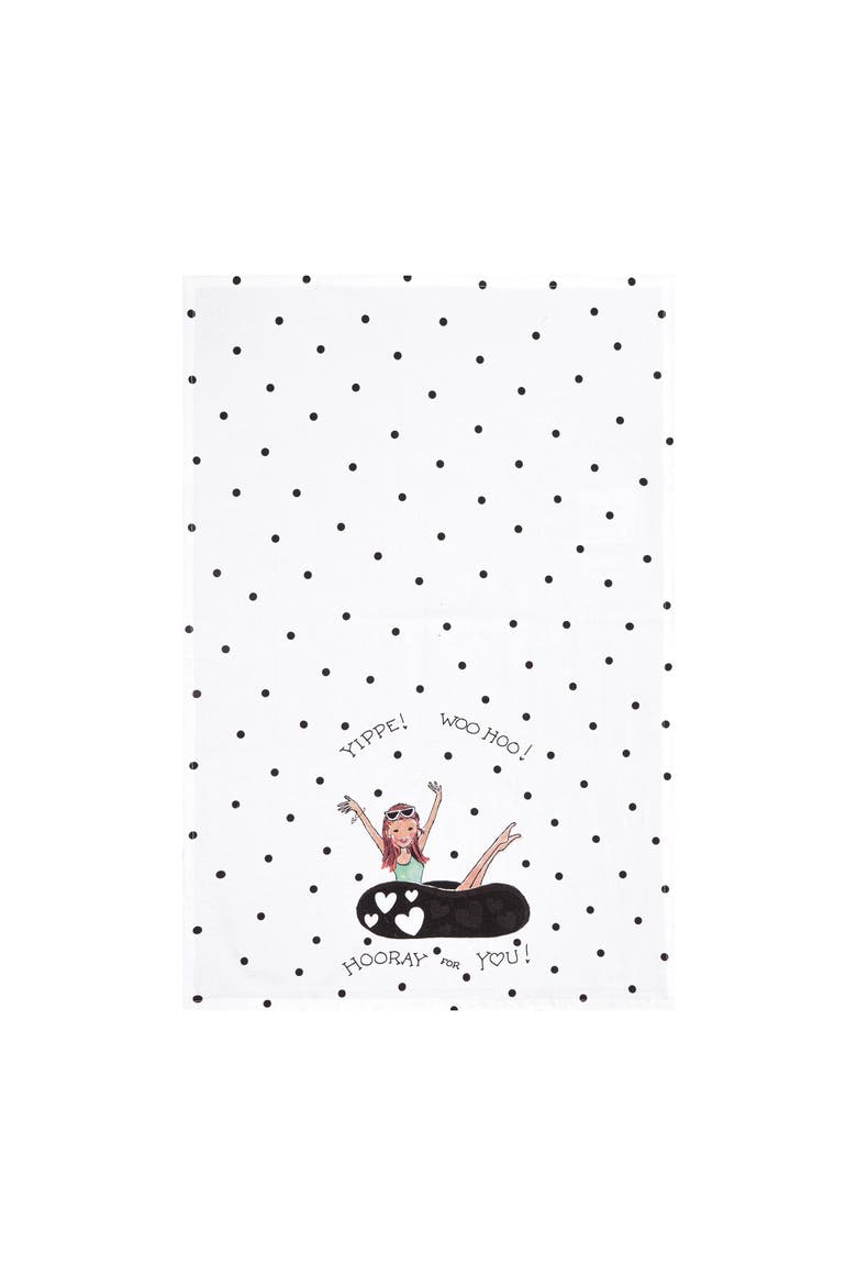 Hooray You Printed 100% Cotton Flour Sack Dishtowel, Main, color, White