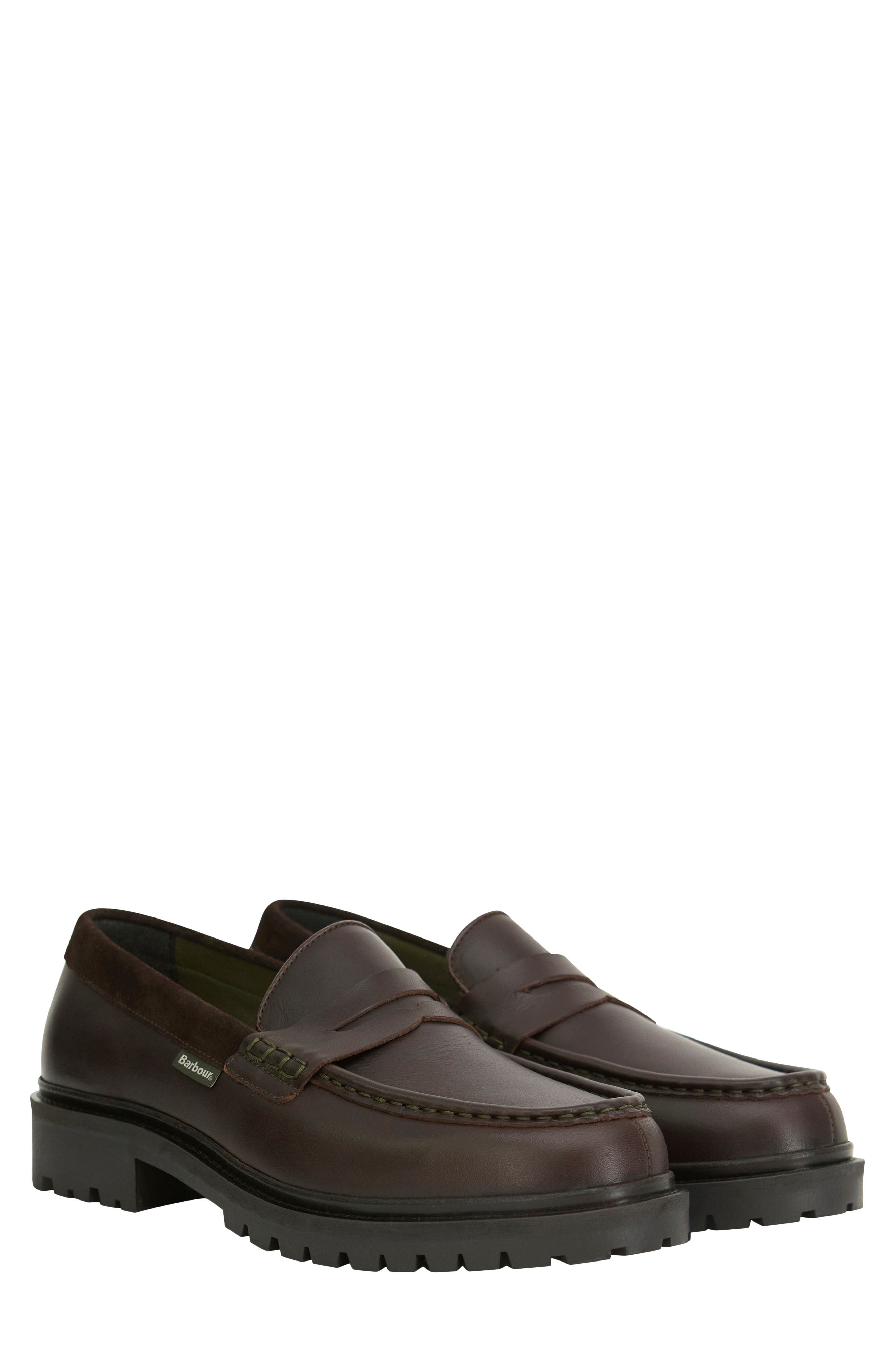 Croxton Leather Penny Loafer, Main, color, DARK BROWN