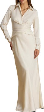 Lauren Ralph Lauren Featherweight Satin Charmeuse Shirtdress Gown