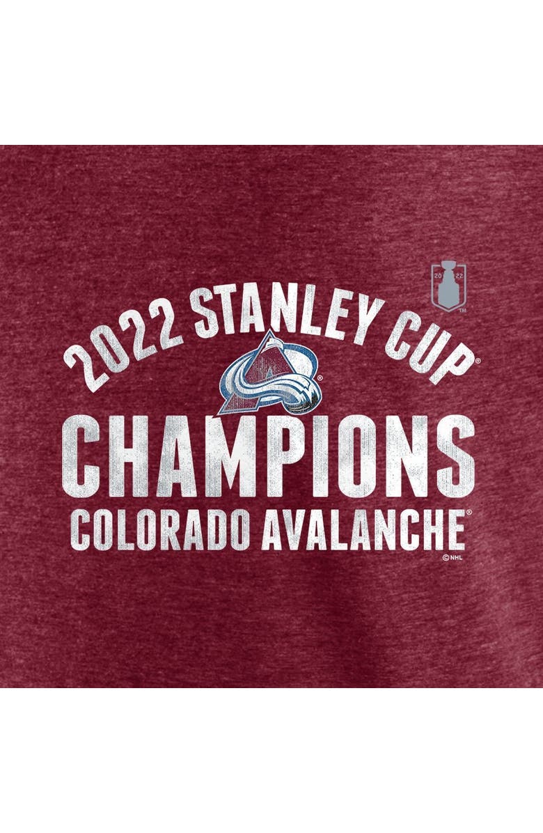 FANATICS Men's Fanatics Branded Burgundy Colorado Avalanche 2022 Stanley Cup Champions Slap Shot Tri-Blend T-Shirt, Alternate, color, 