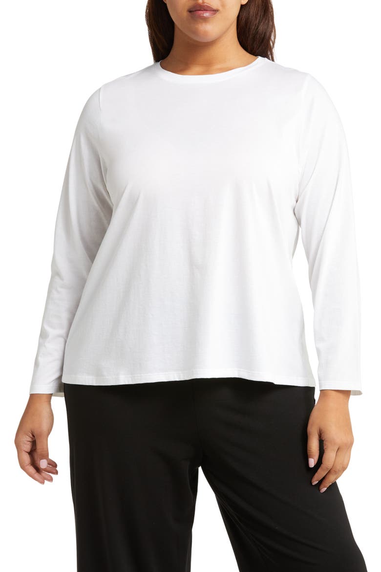 Round Neck Organic Cotton Long Sleeve Top, Main, color, WHITE