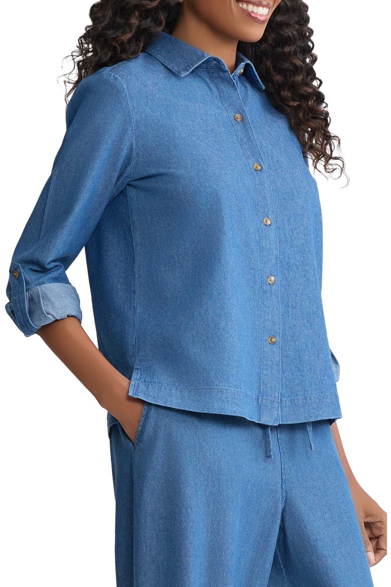 Boxy Denim Button-Up Shirt, Alternate, color, LIBRA WASH