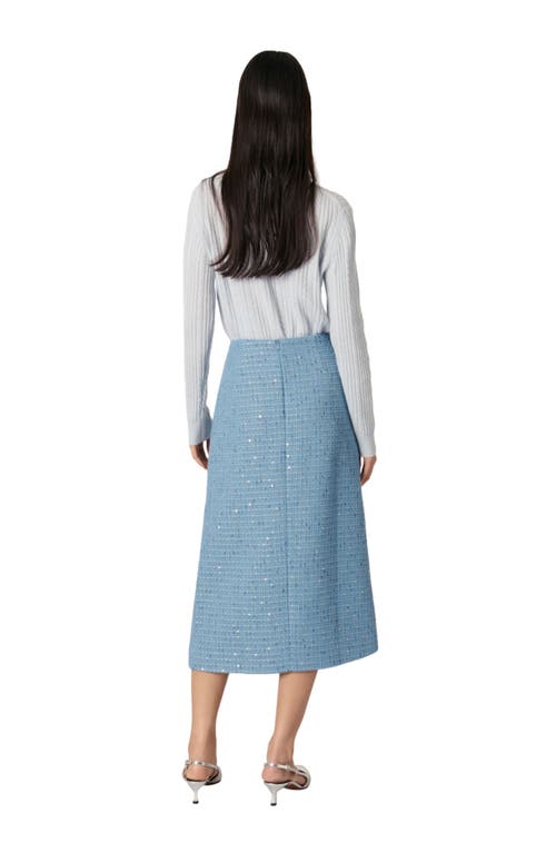 Maje Tweed Midi Skirt In Blue