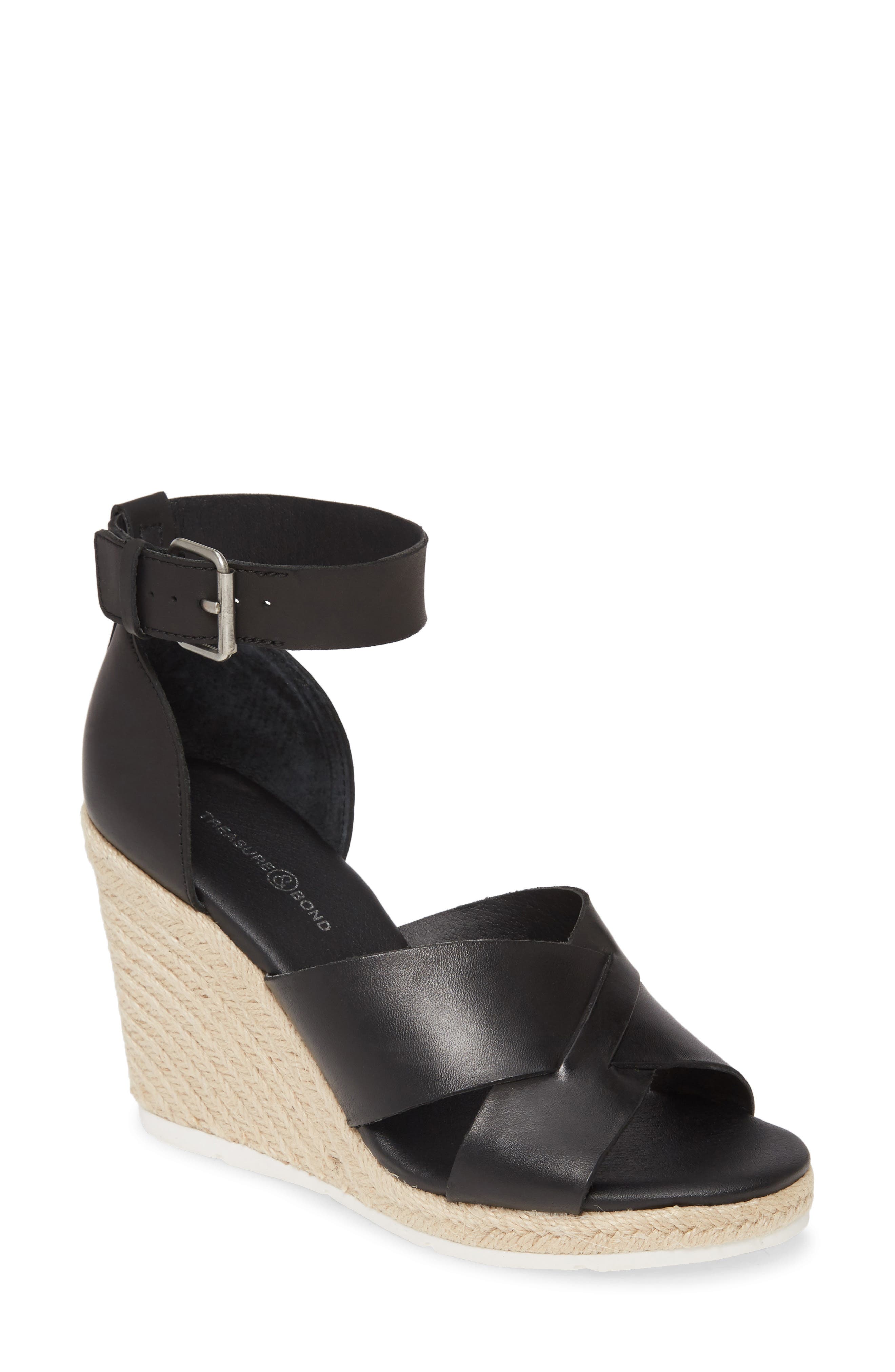 Poppy Espadrille Wedge Sandal, Main, color, BLACK LEATHER