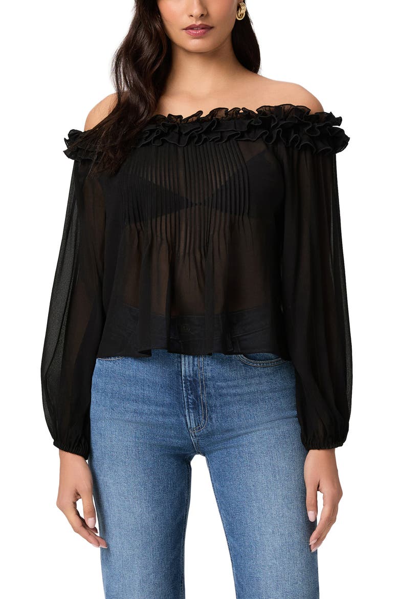 Casey Off the Shoulder Silk Top, Main, color, BLACK