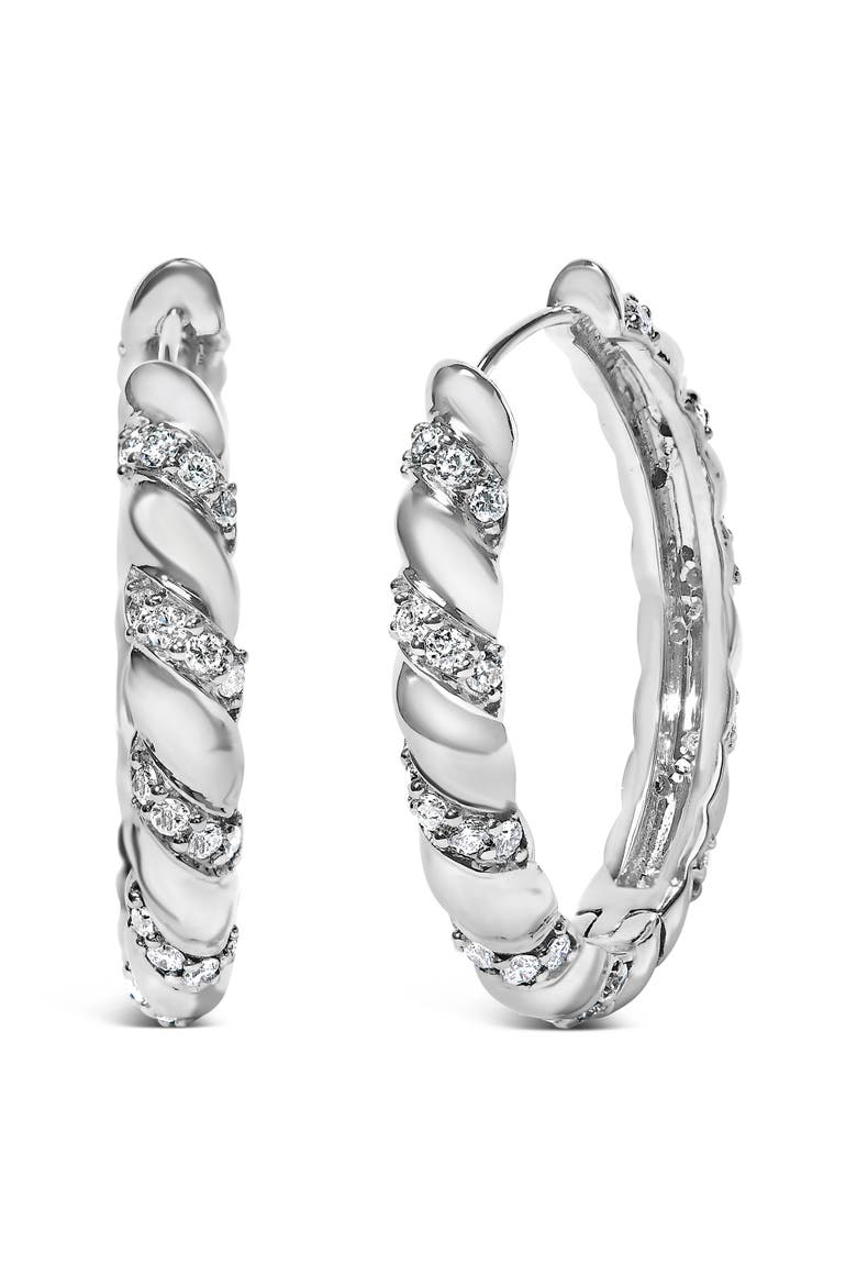 14K White Gold 1 1/5 Cttw Lab Grown Diamond Swirl Design 1" Inch Hoop Earrings, Main, color, White