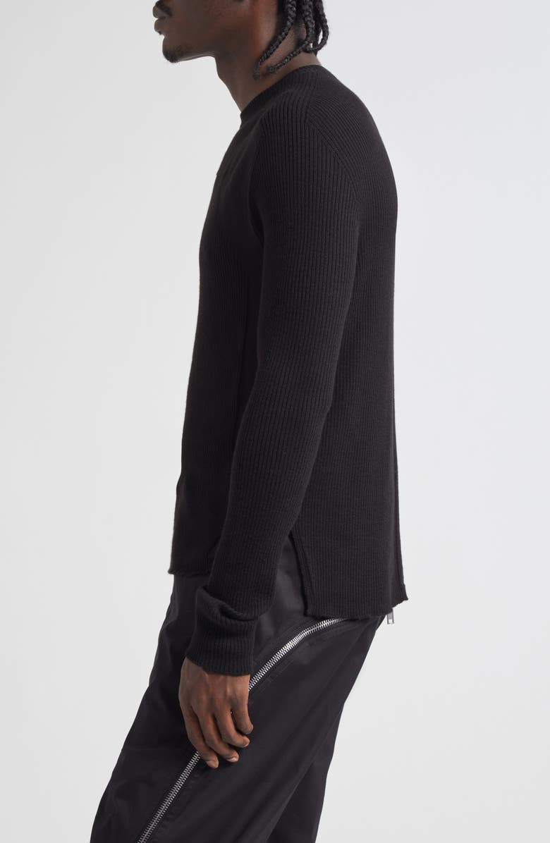 Rick Owens Geo Rib Virgin Wool Sweater, Alternate, color, Black