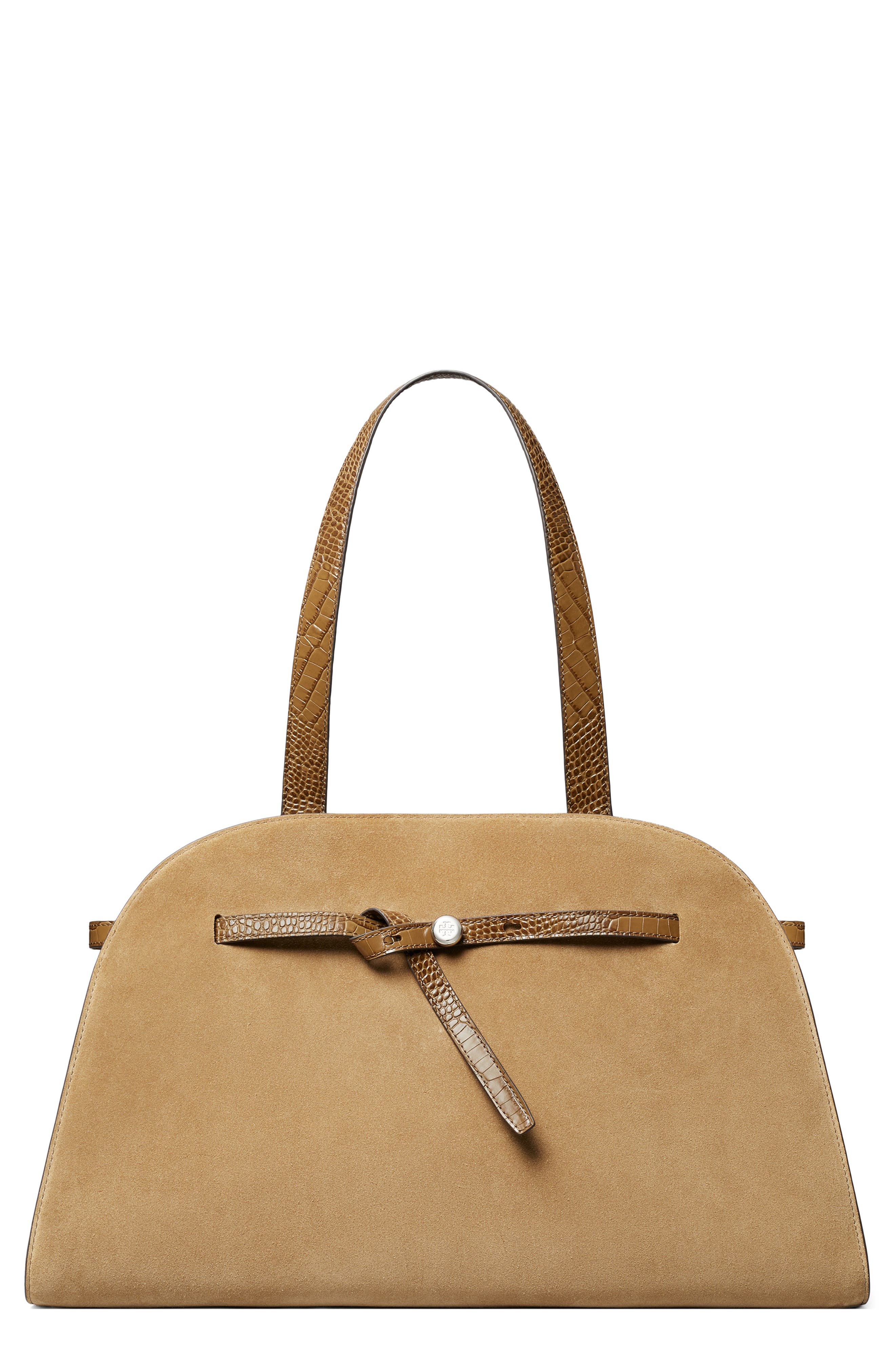 Romy Large Suede Leather Bauletto, Main, color, STONE