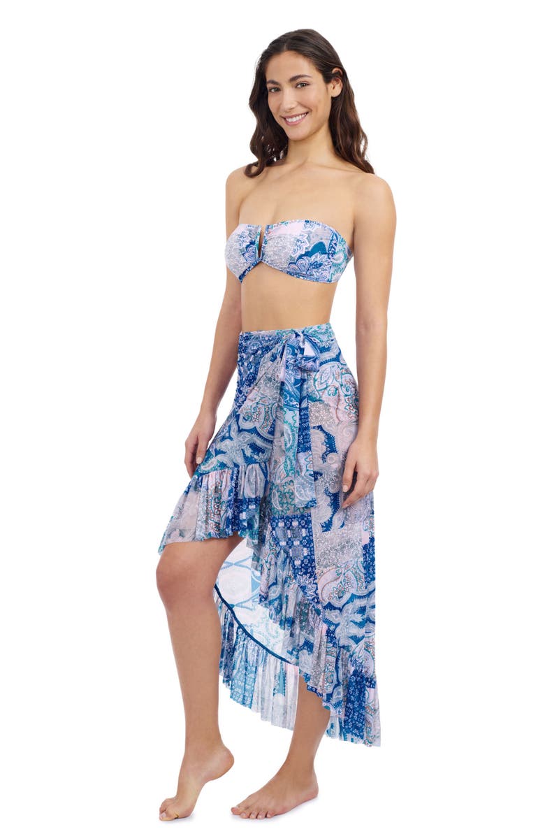 Profile by Gottex Karma High Low Wrap Skirt With Ruffle Details, Alternate, color, Blue Multi