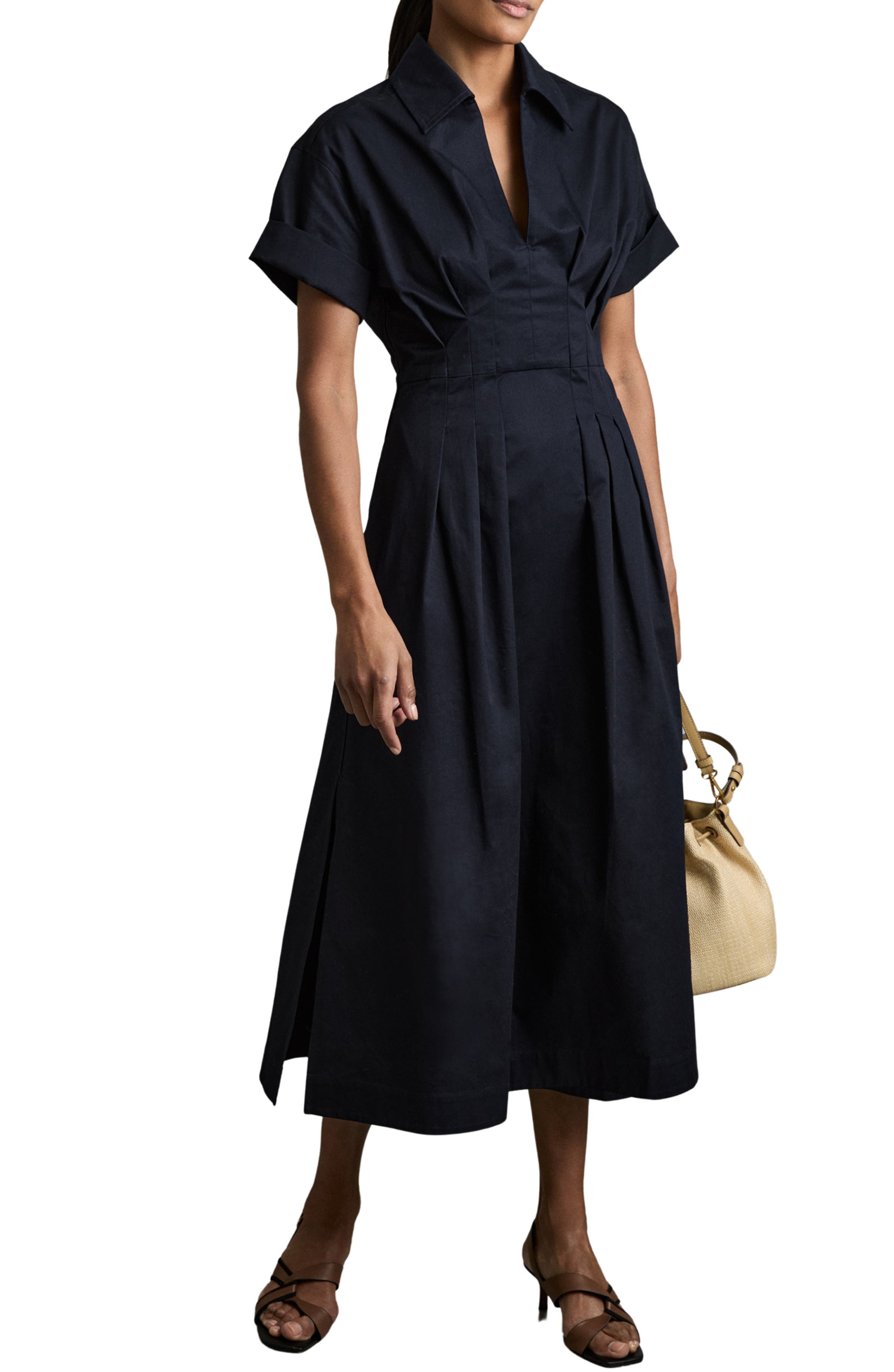 aubrey cotton midi dress Aubrey Short Sleeve Cotton Midi Dress (Women)
