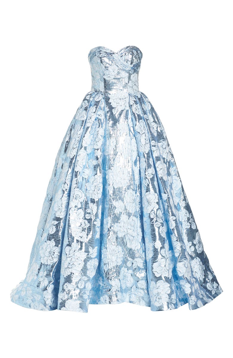 Mac Duggal Strapless Metallic Floral Jacquard Prom Dress, Alternate, color, 