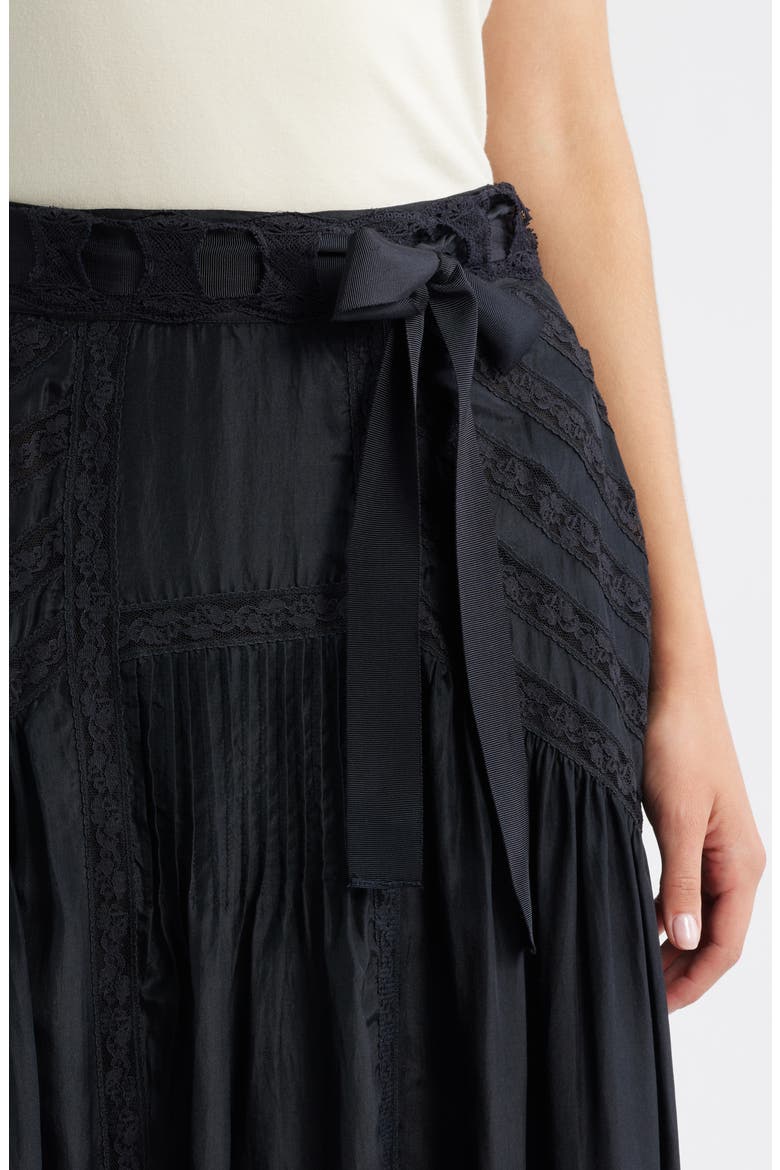 Beloria Lace Trim Silk Maxi Skirt, Alternate, color, BLACK
