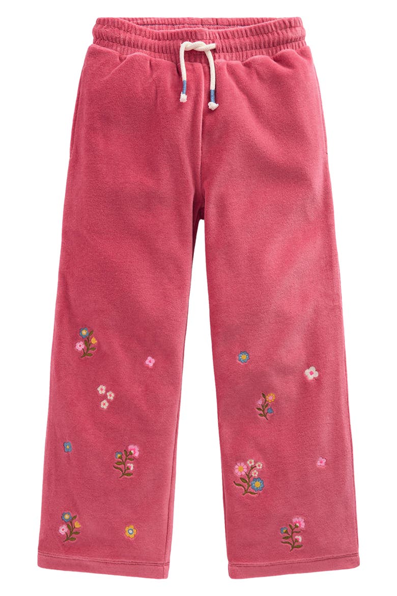 Kids' Embroidered Velour Joggers, Main, color, PINK EMBROIDERY