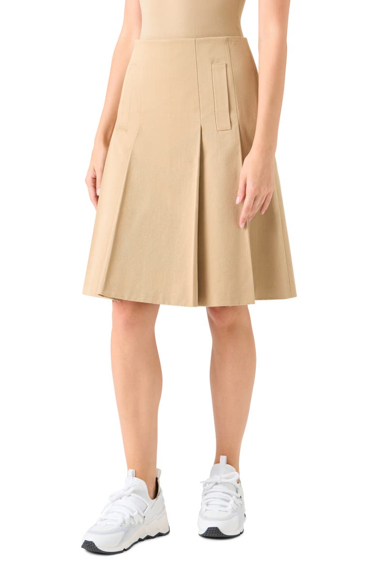 Akris punto Pleated Cotton Twill A-Line Skirt, Alternate, color, Beige