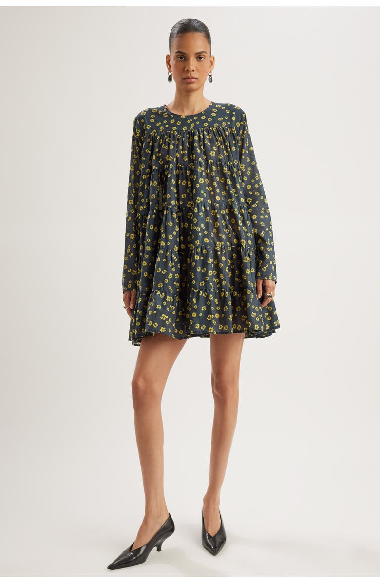 Merlette Soliman Floral Print Dress, Main, color, Lemon Navy Floral Print