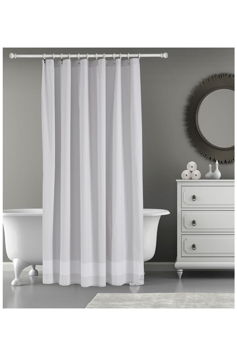 Herringbone Cotton Shower Curtain, Alternate, color, SILVER