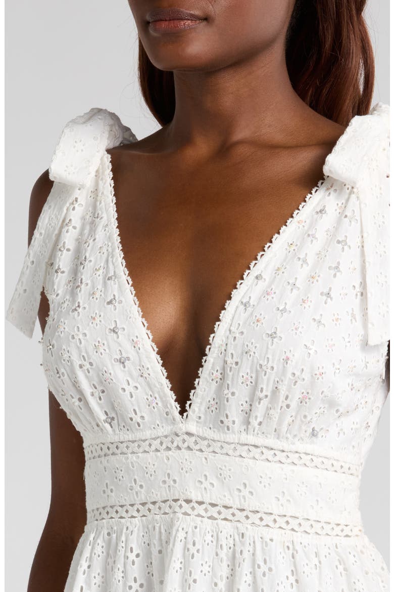 Cara Sequin Eyelet Cotton Cover-Up Mini Sundress, Alternate, color, NATURAL WHITE PLAIN