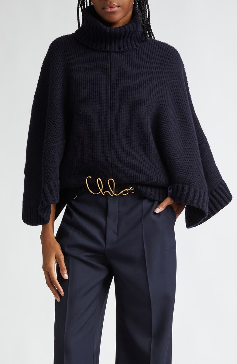 Chloé Batwing Sleeve Wool & Cashmere Turtleneck Sweater, Main, color, 