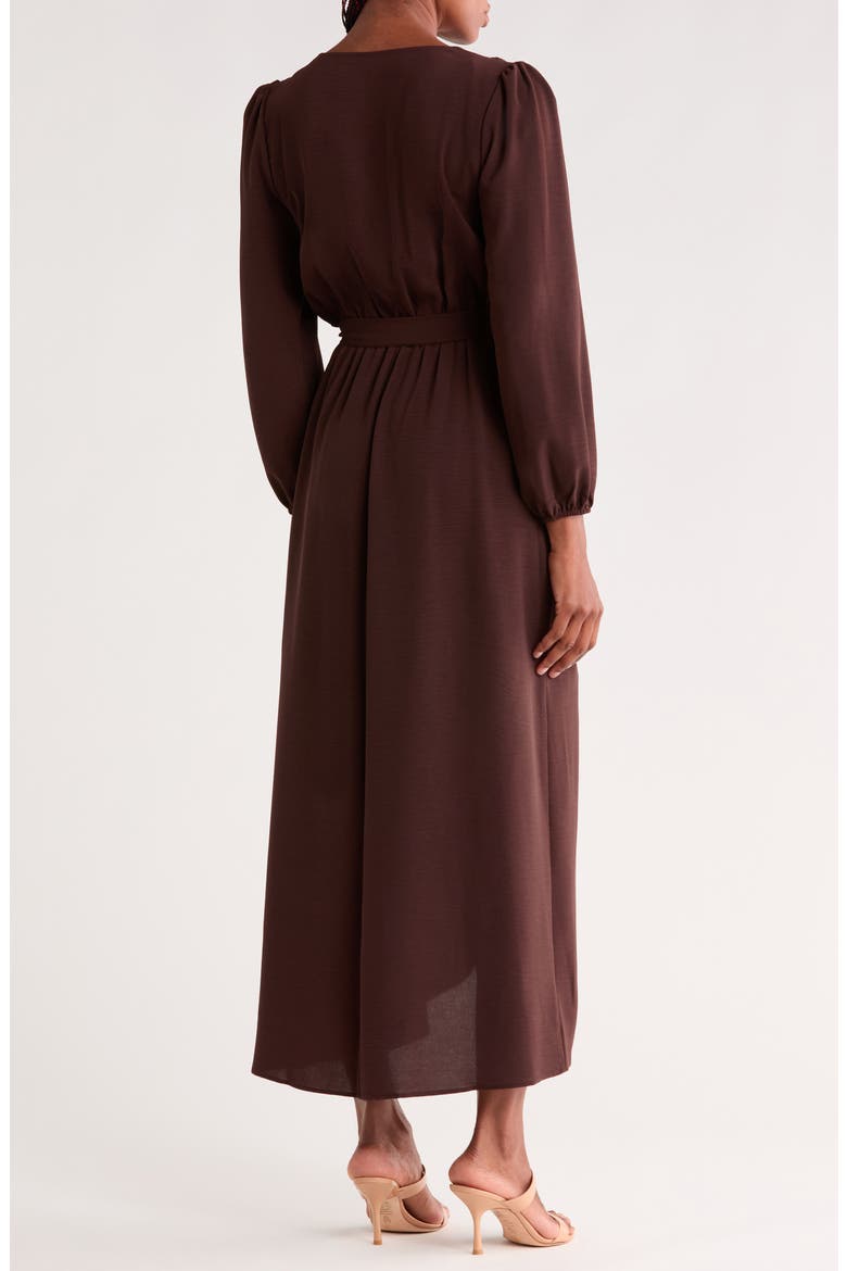Faux Wrap Long Sleeve Maxi Dress, Alternate, color, CHOCOLATE
