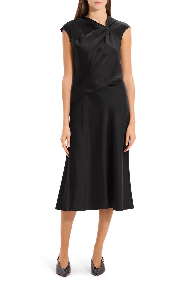 theory twisted midi dress Black Twist Bodice Dress in Satin | Women's Satin Dress