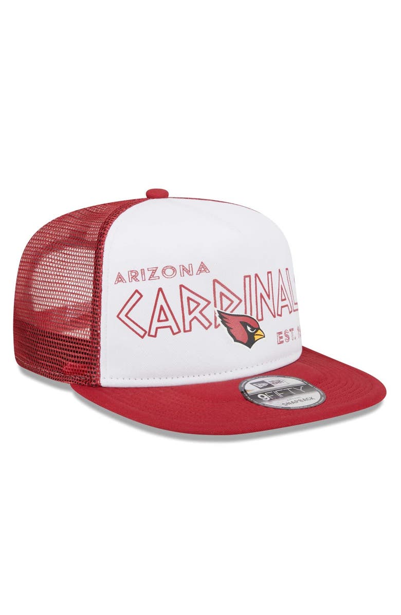 New Era Men's New Era White/Cardinal Arizona Cardinals Banger 9FIFTY Trucker Snapback Hat, Alternate, color, White