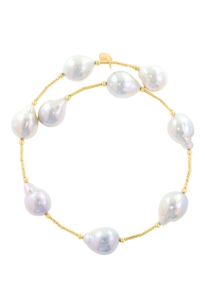 14K Yellow Gold Freshwater Pearl Station Bracelet, Main, color, WHITE