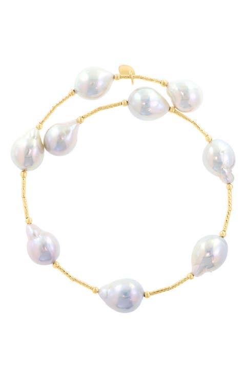 14K Yellow Gold Freshwater Pearl Station Bracelet