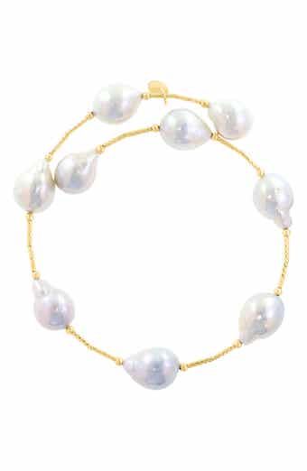 14K Yellow Gold Freshwater Pearl Station Bracelet