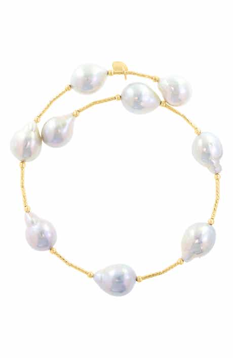 14K Yellow Gold Freshwater Pearl Station Bracelet