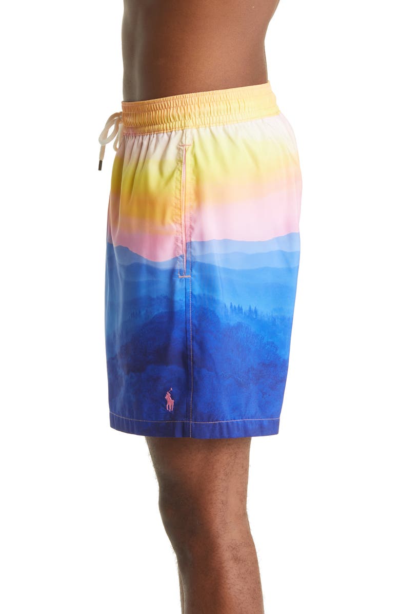 Polo Ralph Lauren Traveler Sunset Print Swim Trunks, Alternate, color, 