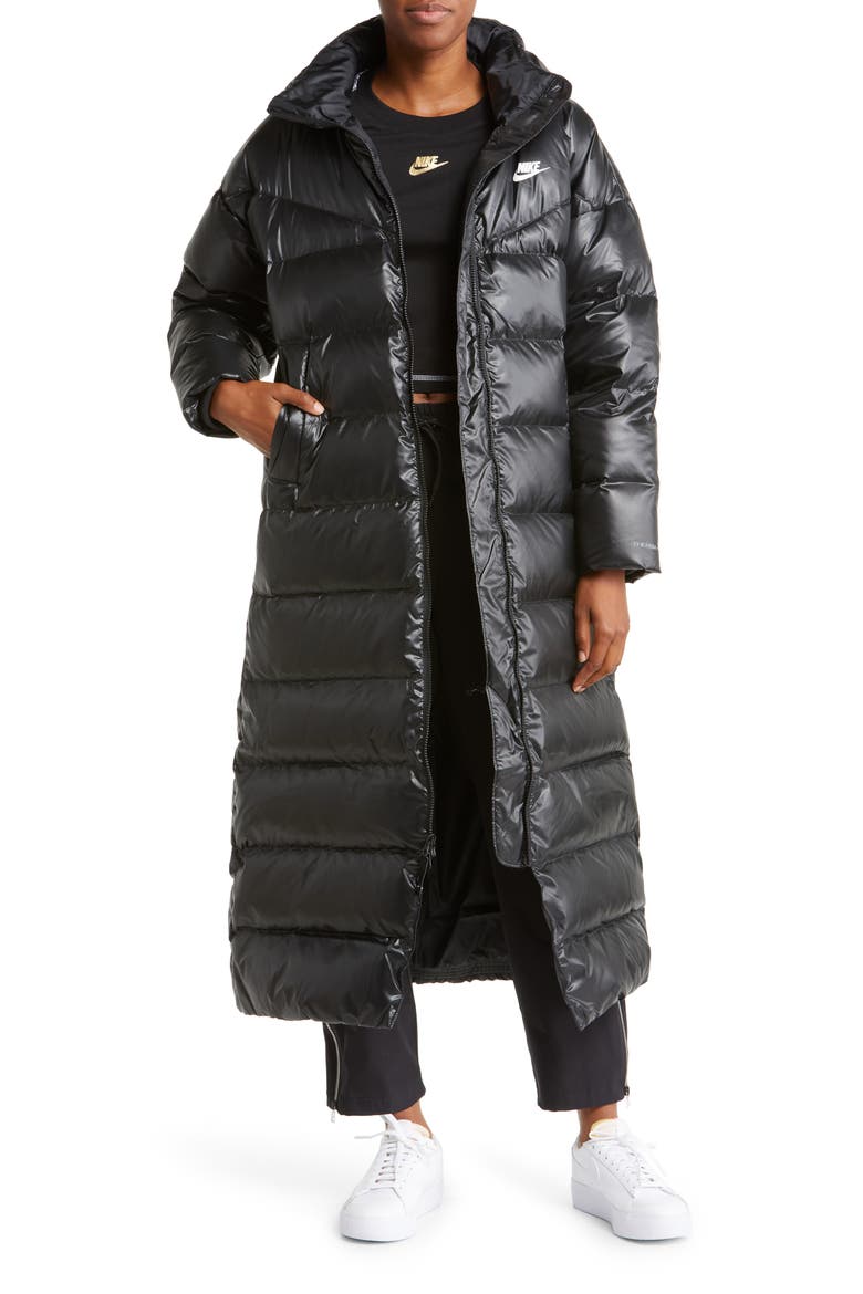 Sportswear City Quilted Longline Down Parka, Main, color, BLACK/ WHITE
