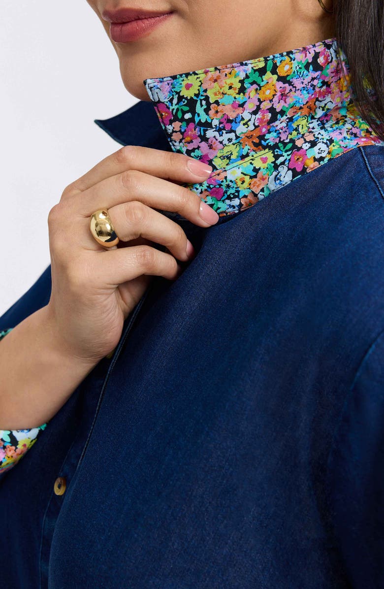 Foxcroft Margie Denim Button-Up Shirt, Alternate, color, Dark Wash