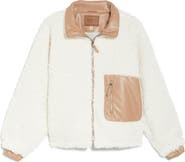 BLANKNYC Faux Shearling with Faux Leather Trim Bomber Jacket