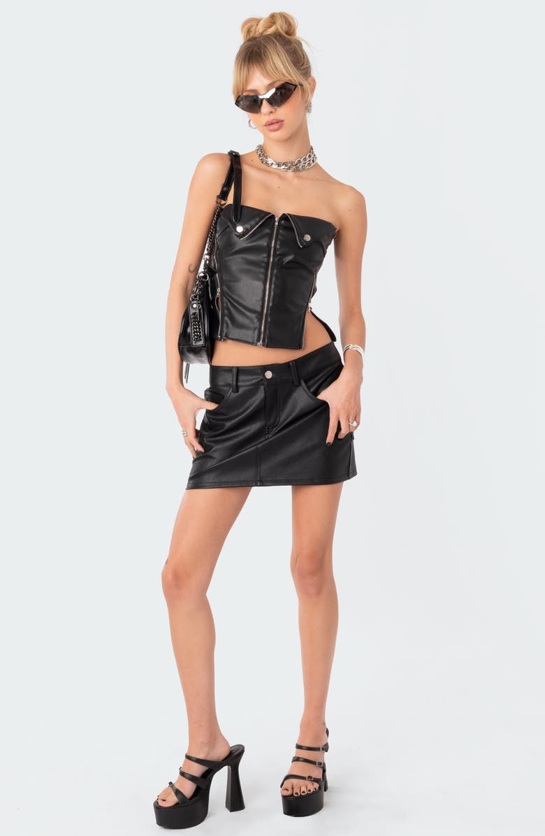 EDIKTED Faux Leather Strapless Zip Corset, Alternate, color, 