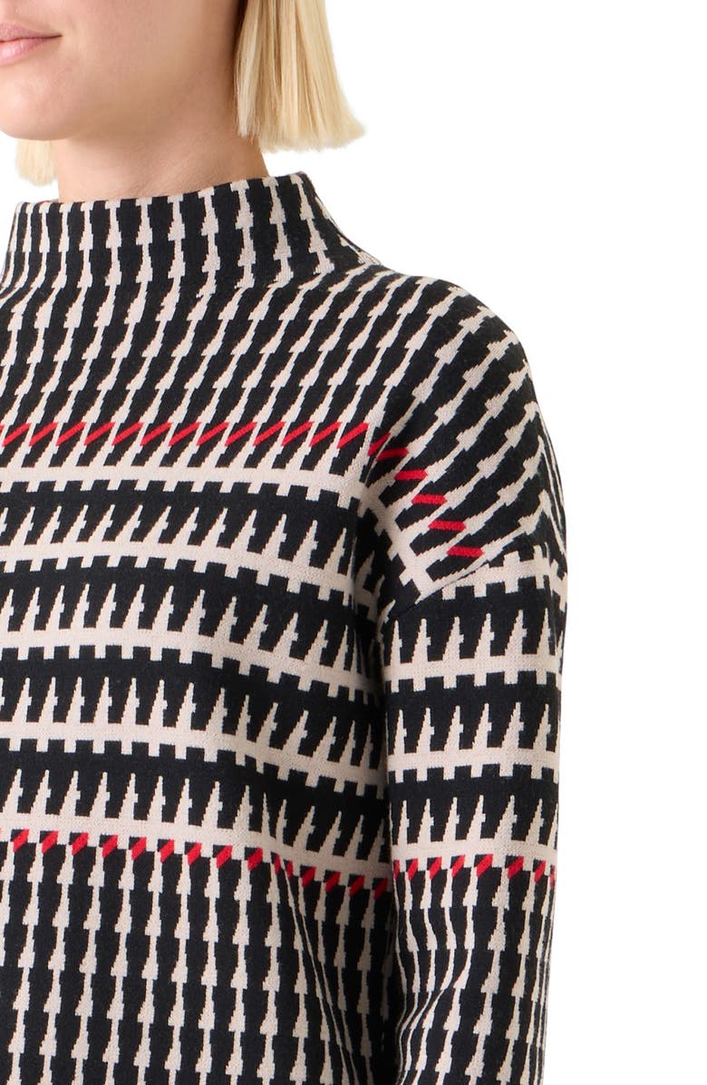 Akris punto Mixed Houndstooth Check Stretch Virgin Wool Sweater, Alternate, color, Black-Cream-Vermillion