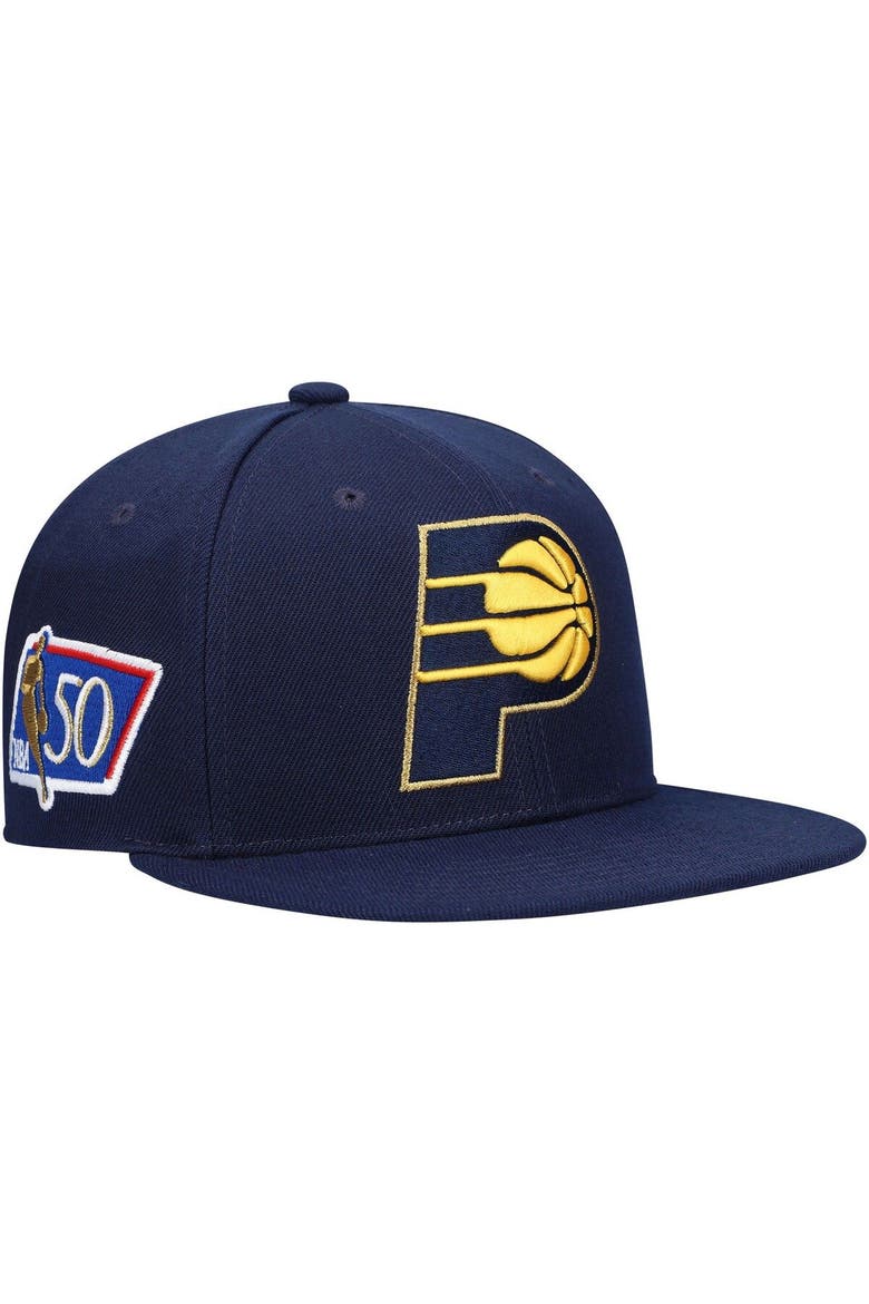 Men's Mitchell & Ness Navy Indiana Pacers 50th Anniversary Snapback Hat, Main, color, Navy