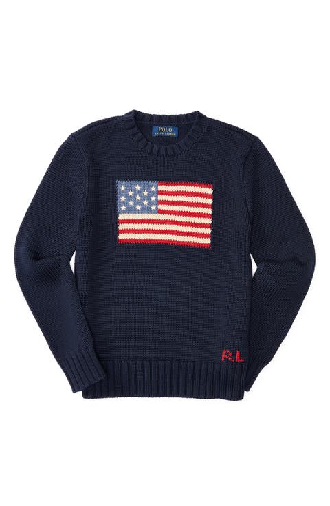 Kids' American Flag Cotton Crewneck Sweater (Big Kid)