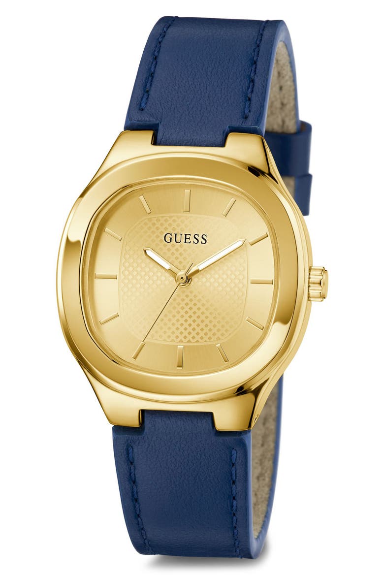 Square Goldtone Leather Strap Watch, 32mm, Alternate, color, CHAMPAGNE