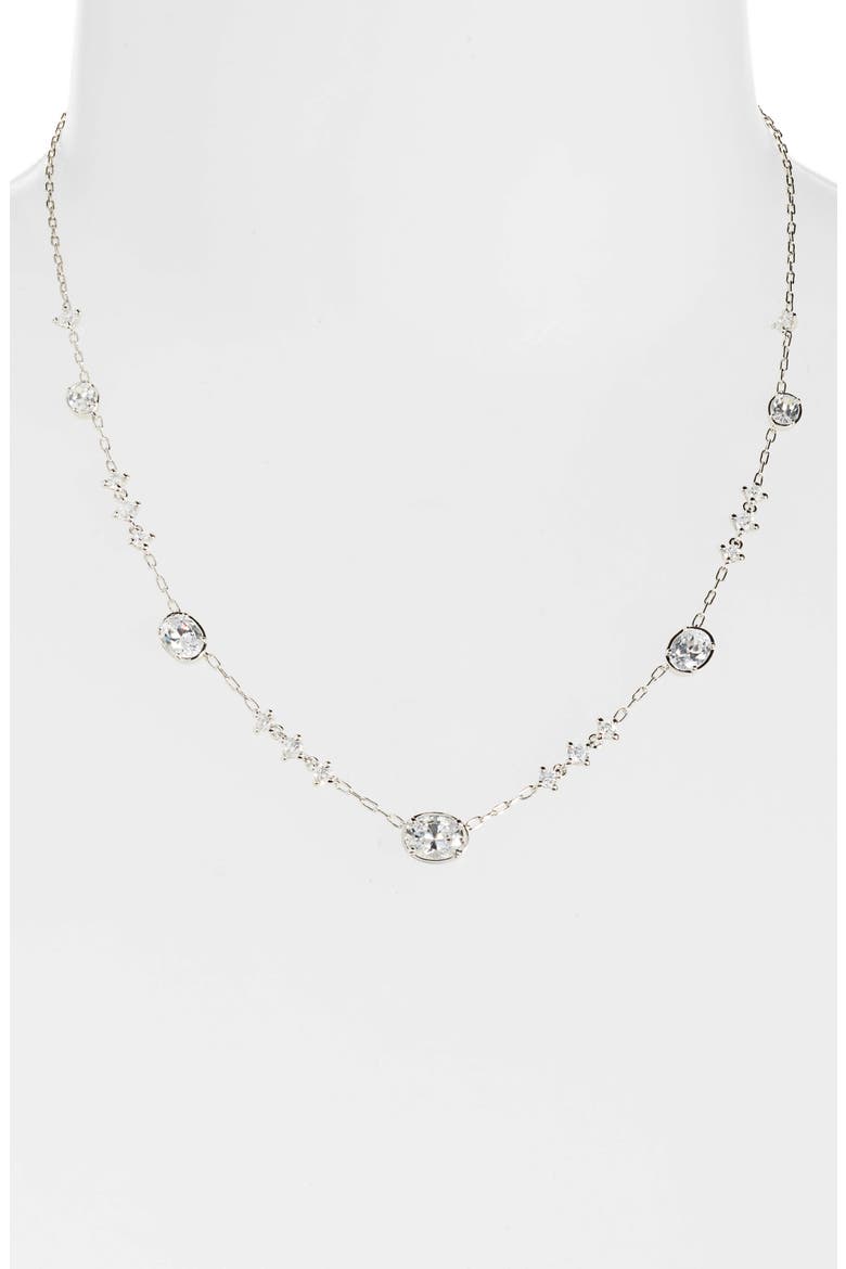 Issa Cubic Zirconia Station Necklace, Alternate, color, RHODIUM