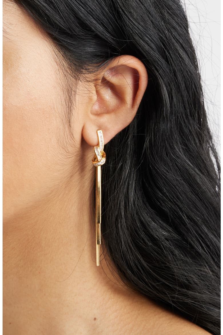 Cubic Zirconia Knot Tassel Drop Earrings, Alternate, color, CLEAR- GOLD