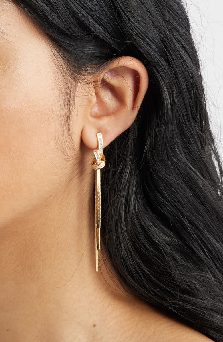 Nordstrom Cubic Zirconia Knot Tassel Drop Earrings, Alternate, color, Clear- Gold