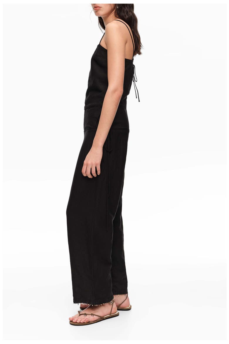 Black Jumpsuit With Adjustable Waist And Stones, Alternate, color, BLACK