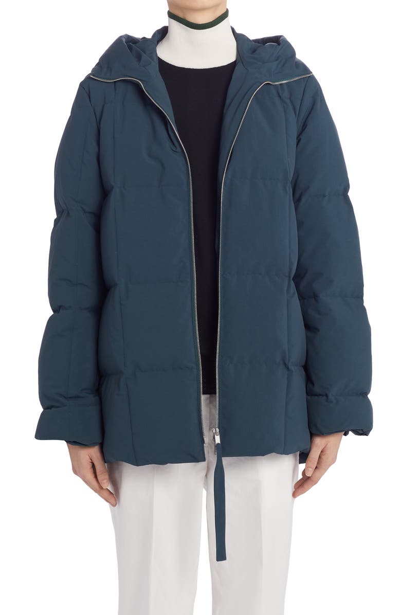 Jil Sander Quilted Recycled Down Jacket with Hood, Main, color,