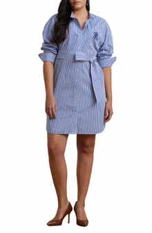 Lauren Ralph Lauren Stripe Long Sleeve Belted Cotton Shirtdress