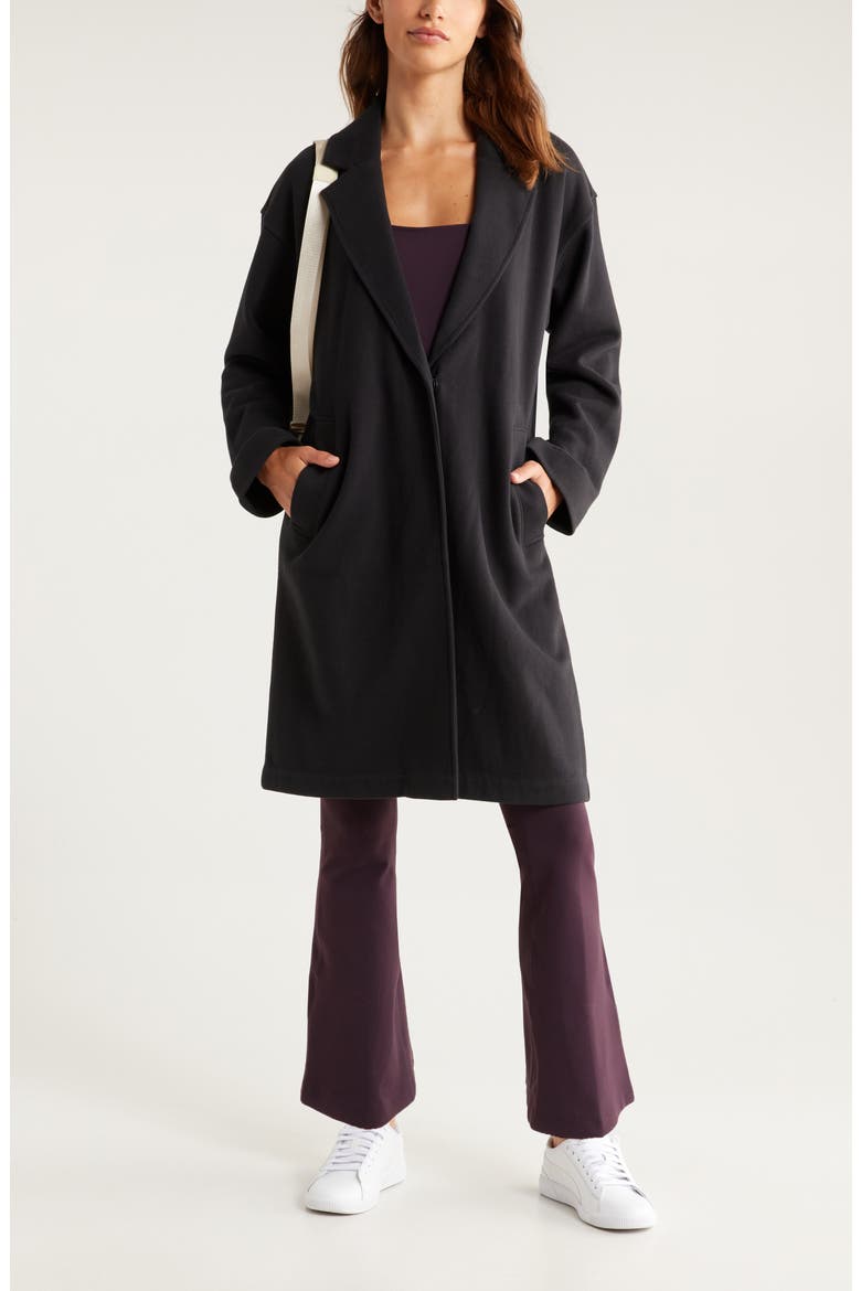 Cloud Fleece Longline Blazer, Alternate, color, BLACK