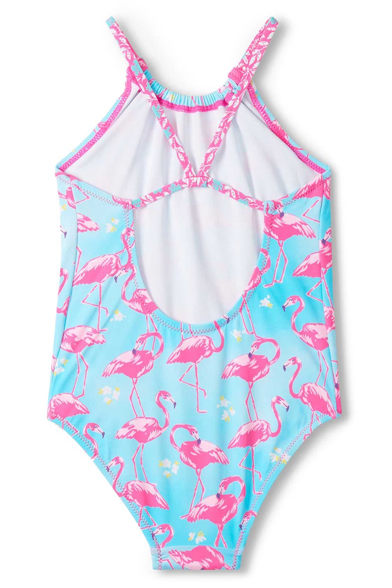 Whimsical Flamingos One-Piece Swimsuit, Alternate, color, BLUE